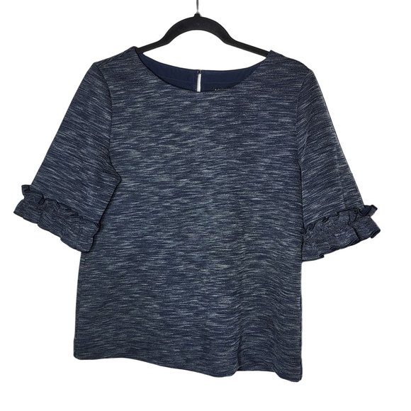 Banana Republic Womens Ruffle Short Sleeve Navy Blouse Size Medium Preppy Mature - Picture 1 of 9